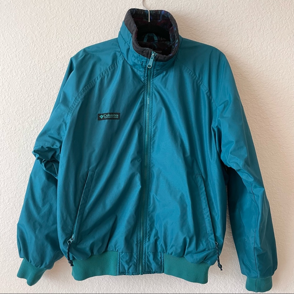 Vintage 90s Columbia Jacket Teal, Pink, Purple Fleece Lining | Mens Medium